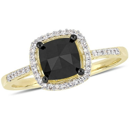 1 Carat T.W. Black and White Diamond 14kt Yellow Gold Halo Engagement Ring