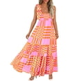 thumbnail image 1 of Vestido maxi boho CURBODO con tirantes finos, cuello cuadrado, rosa, talla L, 1 of 5