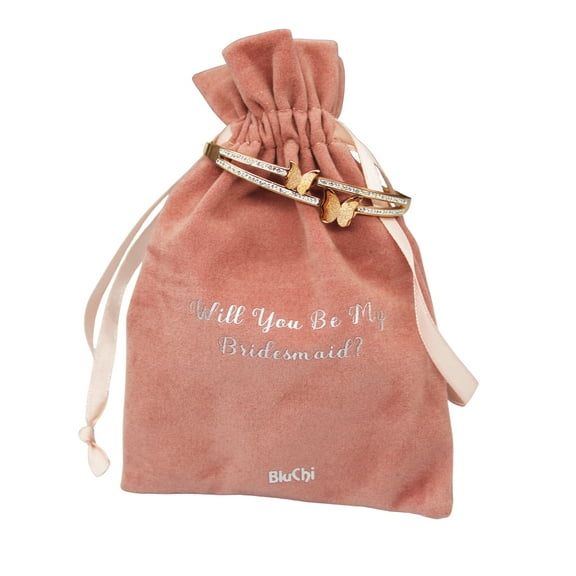 Butterfly Bracelet and Velvet Bag Proposal Gifts for Bridal Party - Bridesmaid - Rose Gold Pouch