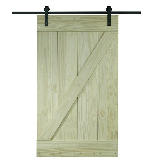 American Wood Unfinished Pine Z-design Wood Barn Door Kit (30x80)