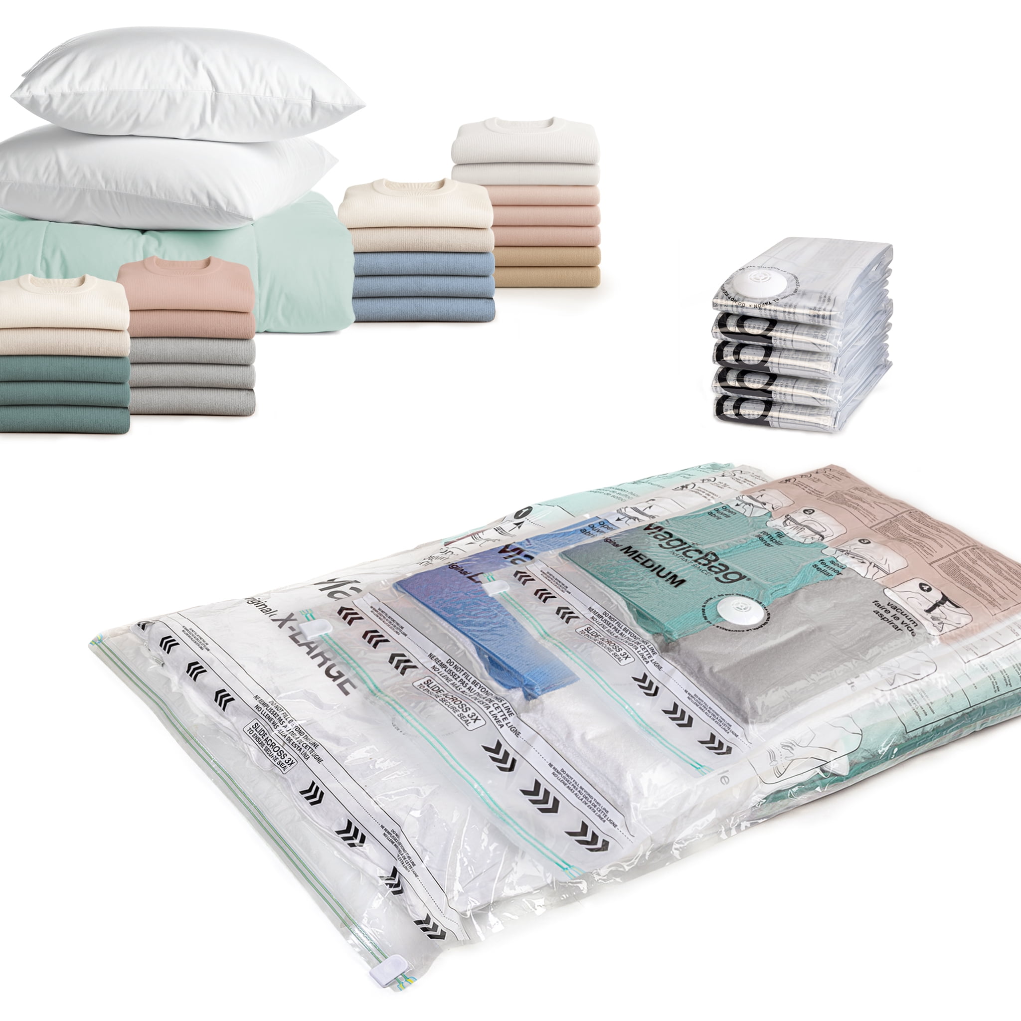 MagicBag Variety Pack Vacuum Storage Bags, 8 Pack Flat Compression Bags for Clothing & Bedding, Space Saving & Airtight