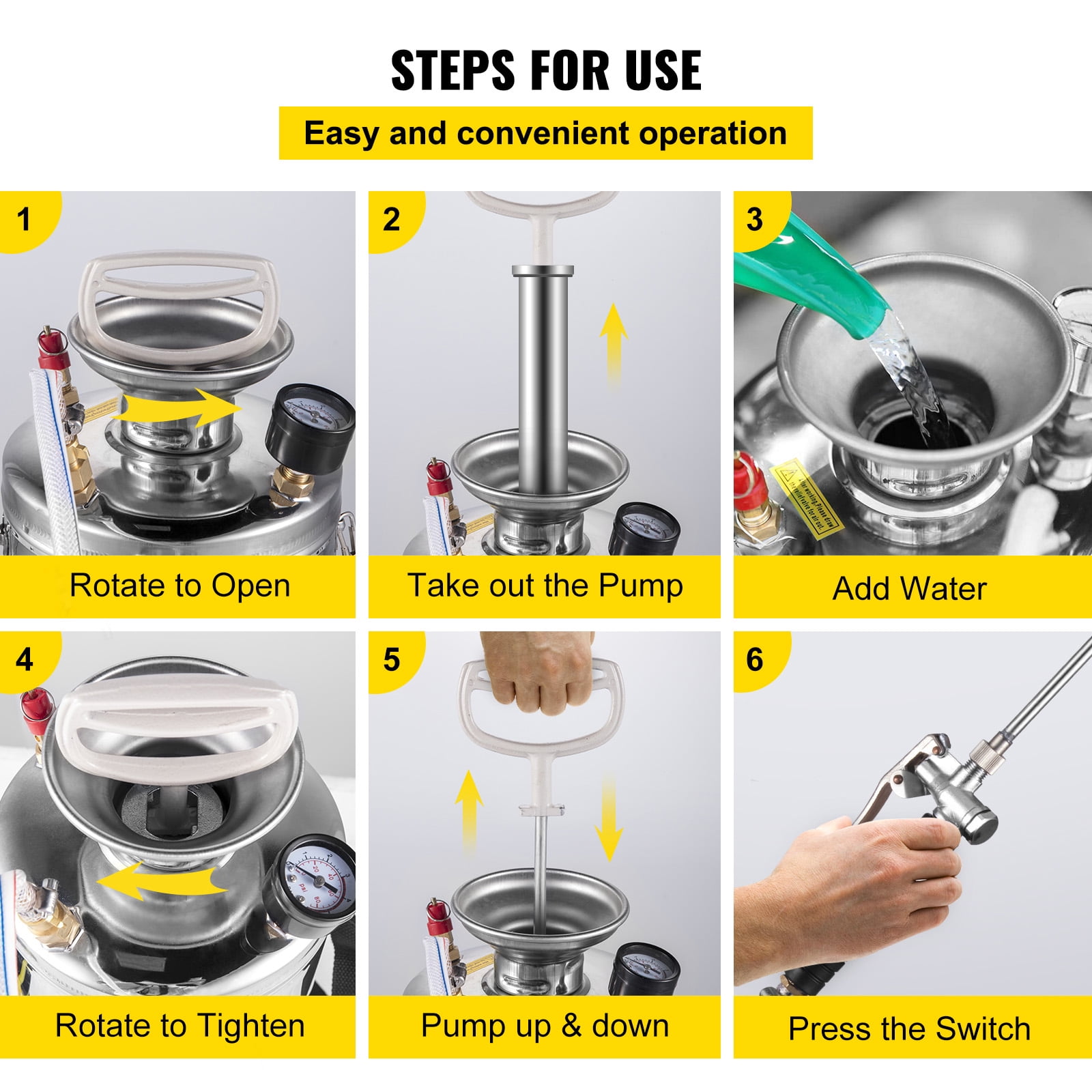 SKYSHALO 3.5Gal Stainless Steel Sprayer Hand Pump, with Pressure Gauge & Safety Valve