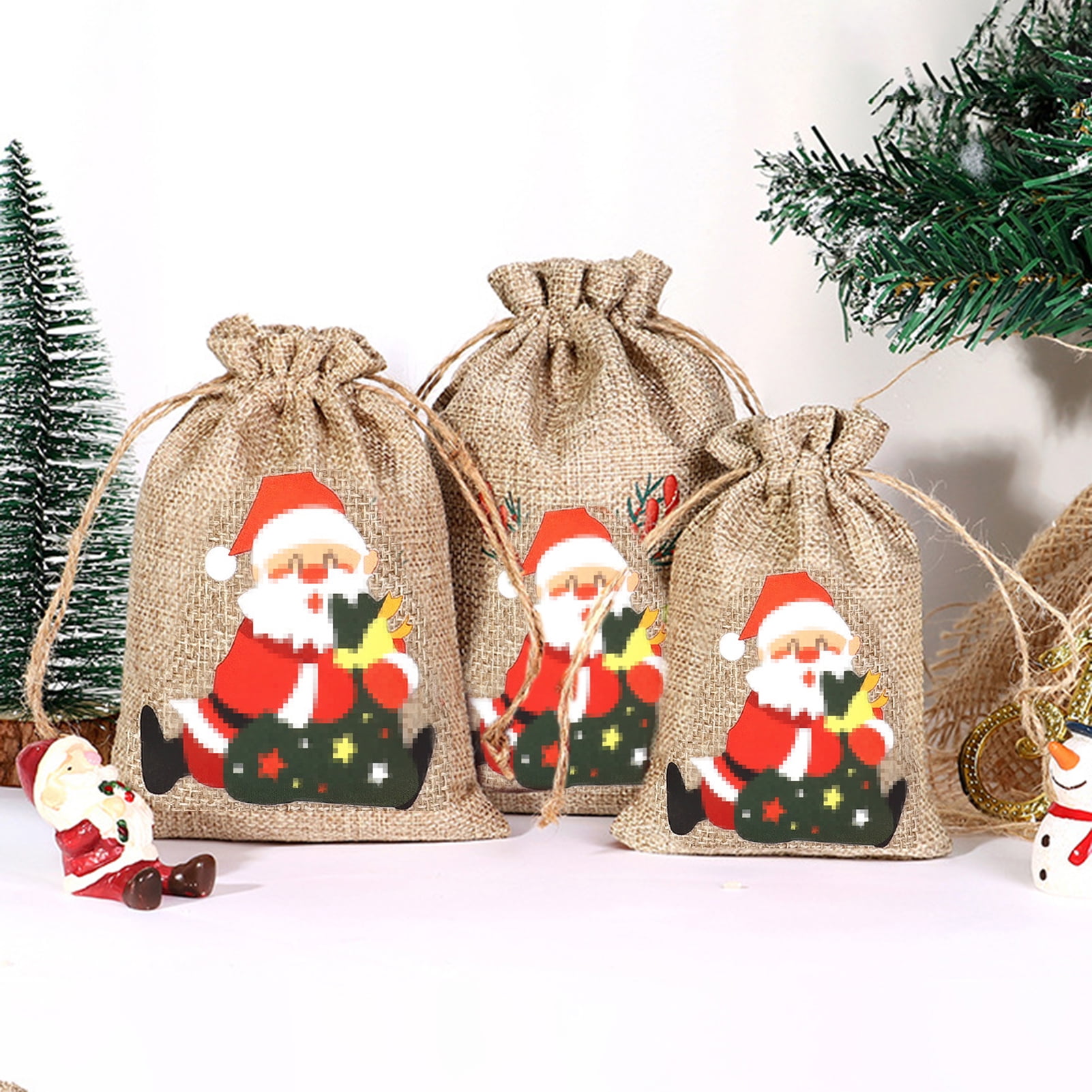 5Pcs Christmas Burlap Gift Bags with Drawstrings, Christmas Gnomes