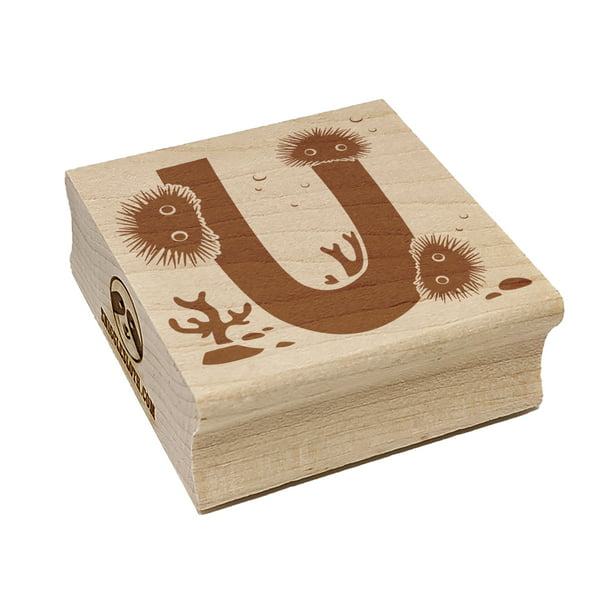 Animal Alphabet Letter U for Urchin Square Rubber Stamp Stamping Scrapbooking Crafting - Small 1.25in