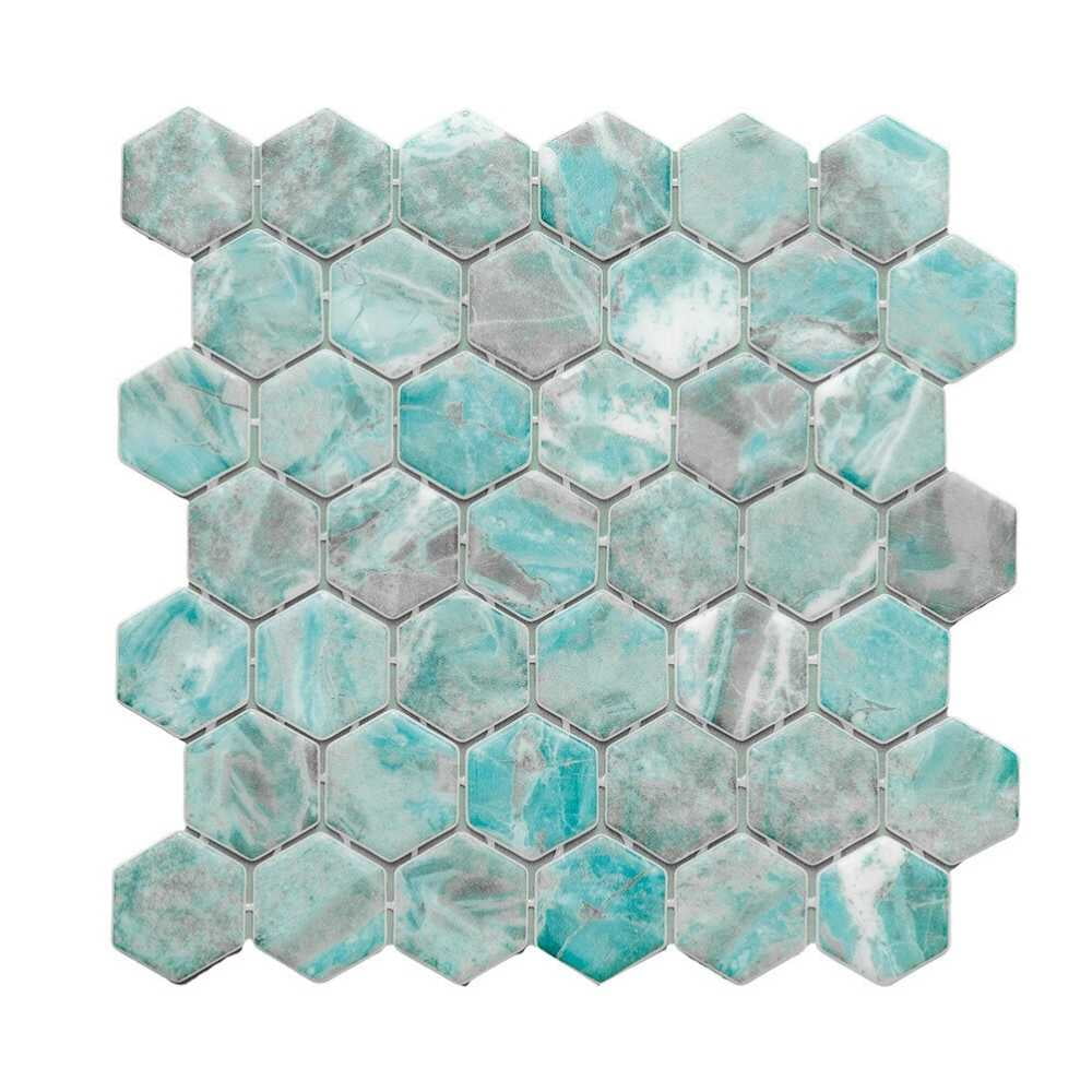 The Tile Life Eterna Hex 2" x 2" Beryl Glass Mosaic Floor and Wall Tile 1 Sheet