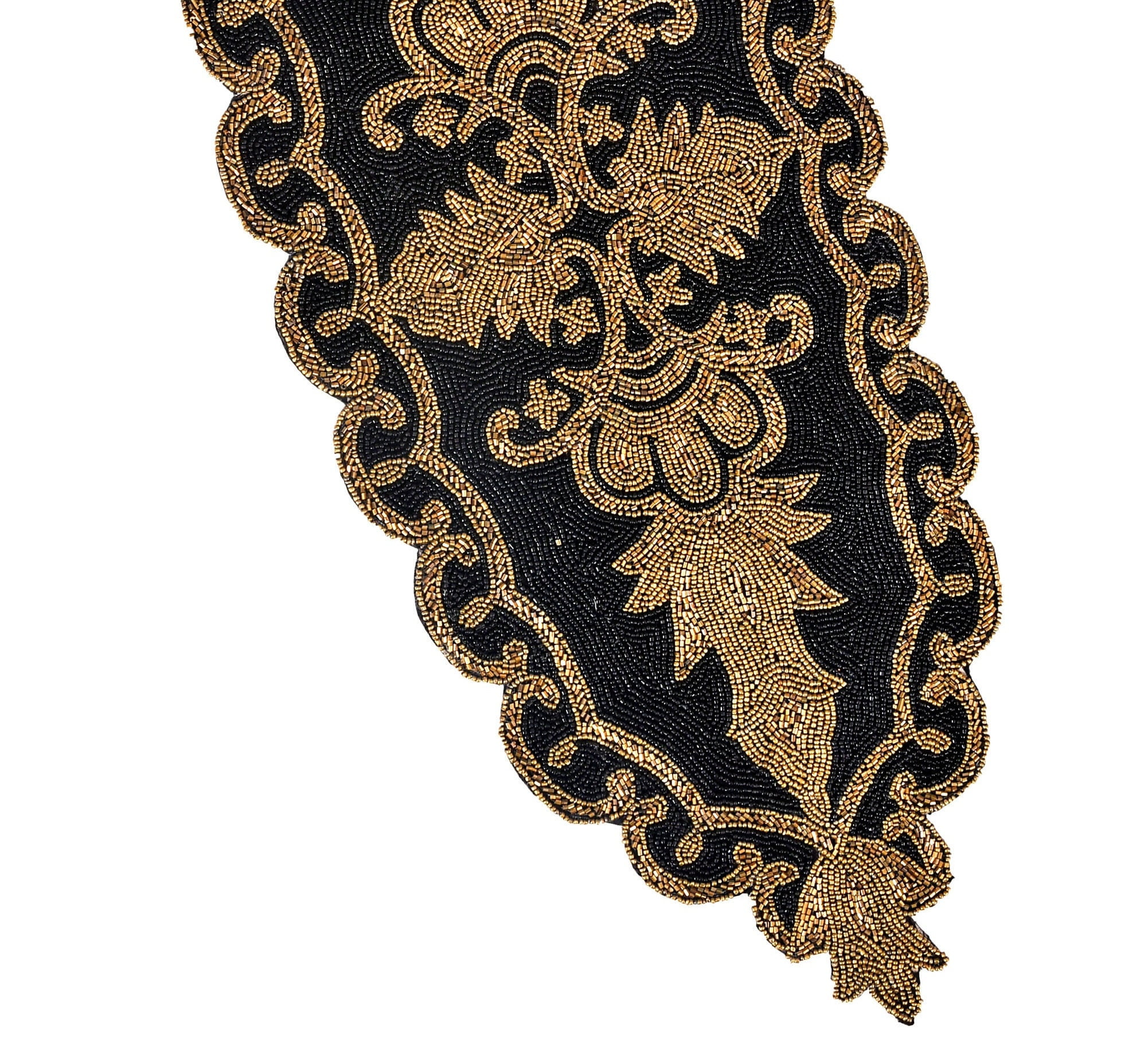 Black And Gold Table Runner, Handmade Beaded Table Runner, Wedding