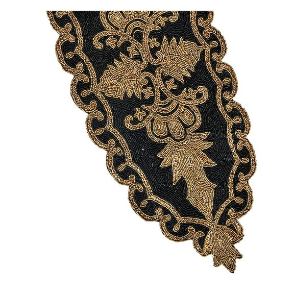 Black And Gold Table Runner, Handmade Beaded Table Runner, Wedding Table Runner 13X36 Inches