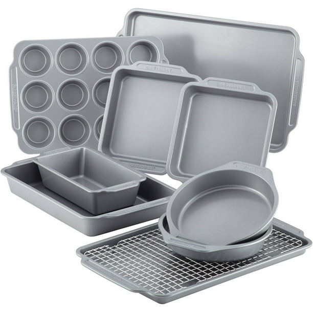 Farberware 10Piece Nonstick Bakeware Set with Cooling Rack, Grey