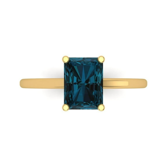 2 ct Emerald Cut Natural London Blue Topaz Solitaire 14K Yellow Gold Womens Engagement Ring