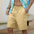thumbnail image 4 of Mens Linen Shorts Casual Solid Color Elastic Waist Straight Knee Length Shorts Breathable Beach Shorts, 4 of 9