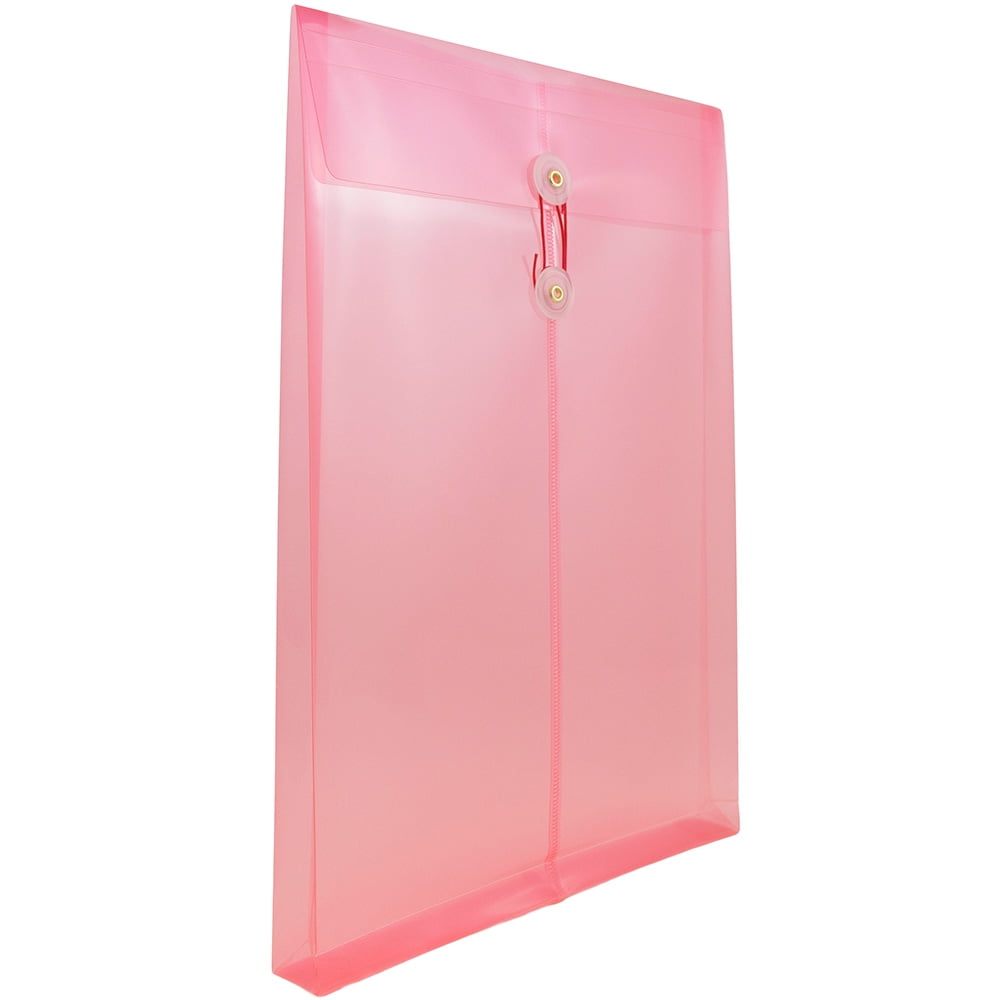 JAM Paper Plastic Envelopes, 9.8x14.5, 12/Pack, Pink, Button String, Legal Open End