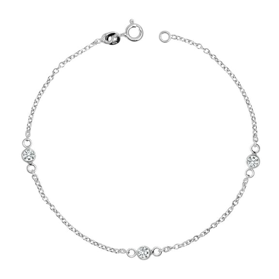 LeCalla 925 Sterling Silver Italian Zirconia Station Yard Bracelets for Women Teen