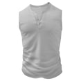 thumbnail image 5 of Men's Ribbed Henley Tank Tops Knit V Neck Sleeveless Workout T Shirt Muscle Gym Fitness Tee Gray, 5 of 7