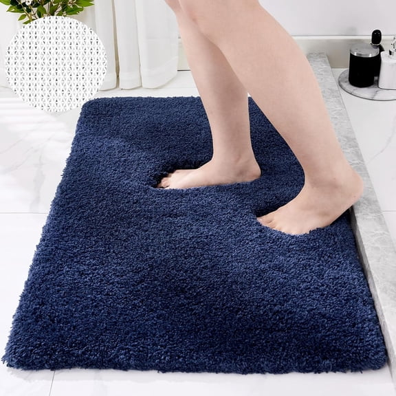 Microfiber Dark Blue Bathroom Rugs Non-Slip Backing 16" x 24" Soft Comfortable Water Absorbent Bath Mats Machine Washable