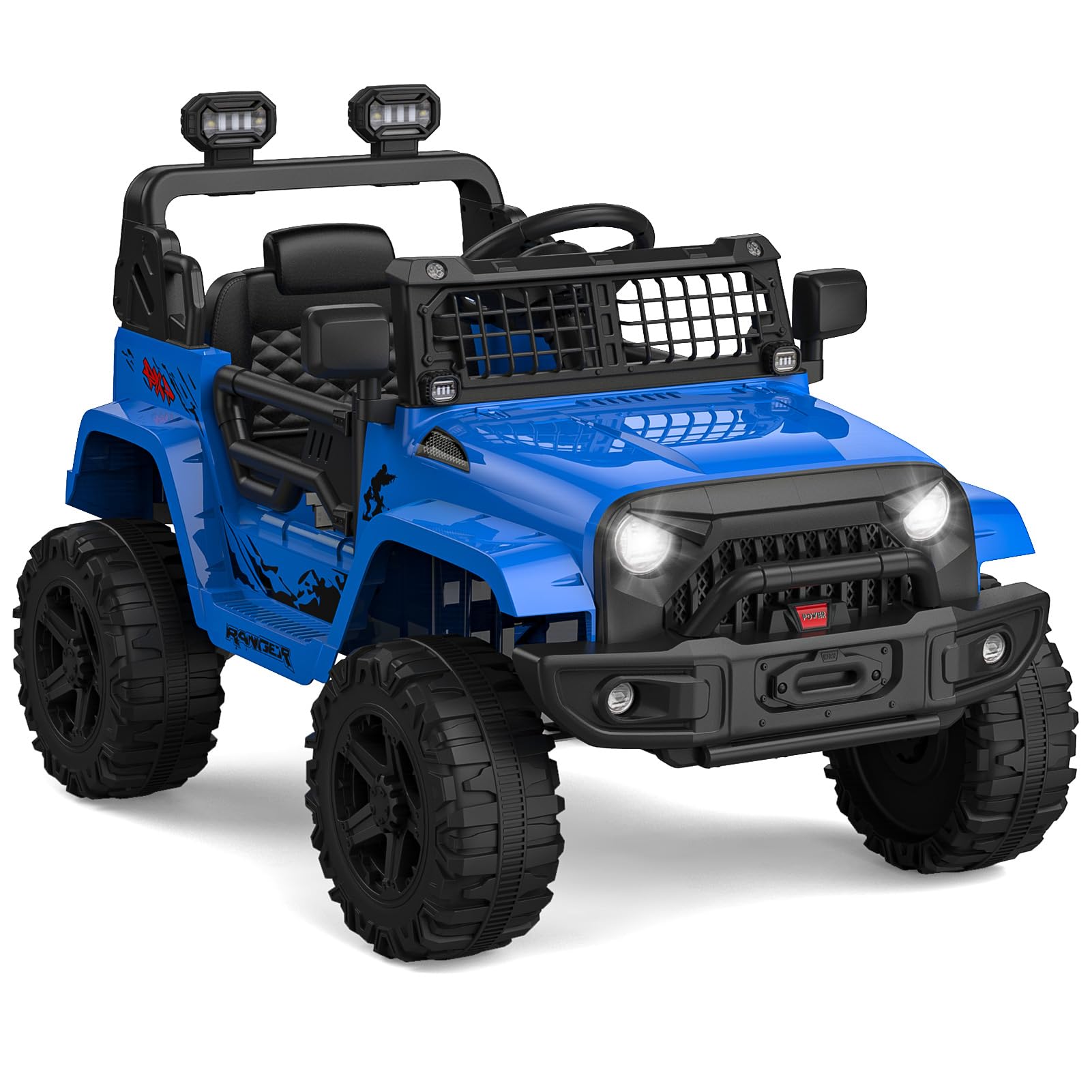 Ride on Truck Car 12V Kids Electric Mini Jeep with Remote Control Spring Suspension, LED Lights, Bluetooth, 2 Speeds (Blue) - image 2 of 8