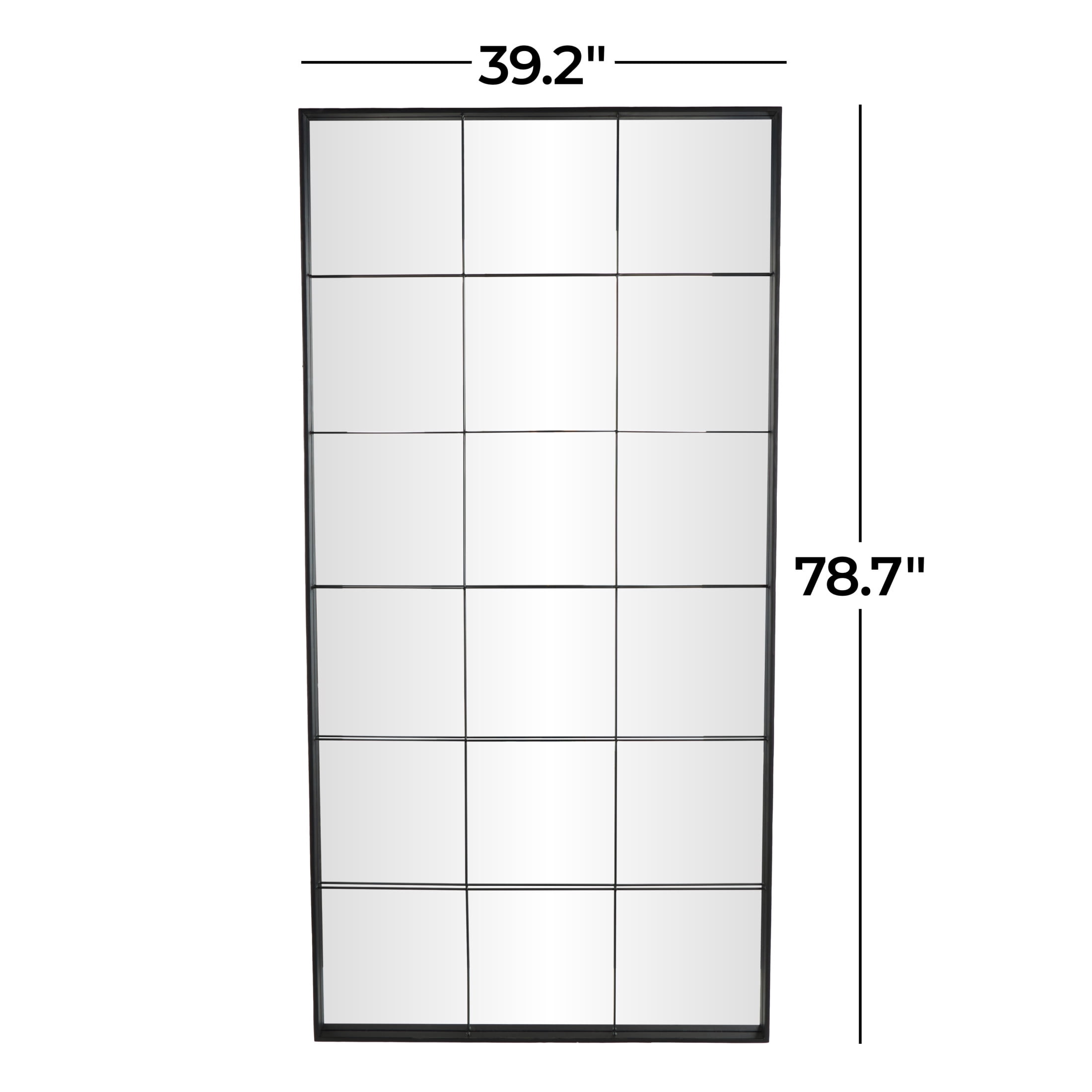 DecMode 39" x 79" Black Metal Window Pane Inspired Floor Mirror