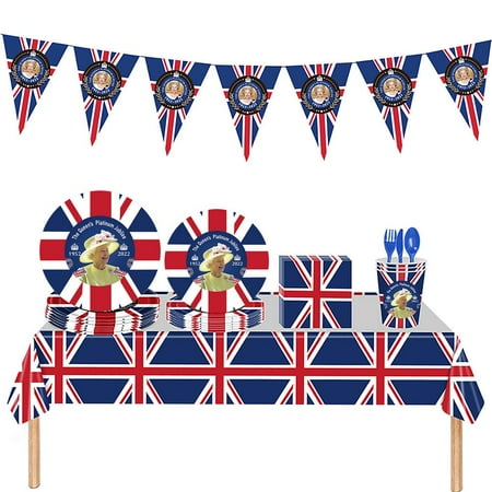 

Ksruee 114pcs Queen s Jubilee Dinnerware Set 2022 Queen 70th Jubilee Union Jack Flag Dinnerware British Patriotic Party Decors Celebration Sport Games responsible