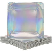 48-Pack Iridescent Foil Paper Plates for Parties, Square (10 in)
