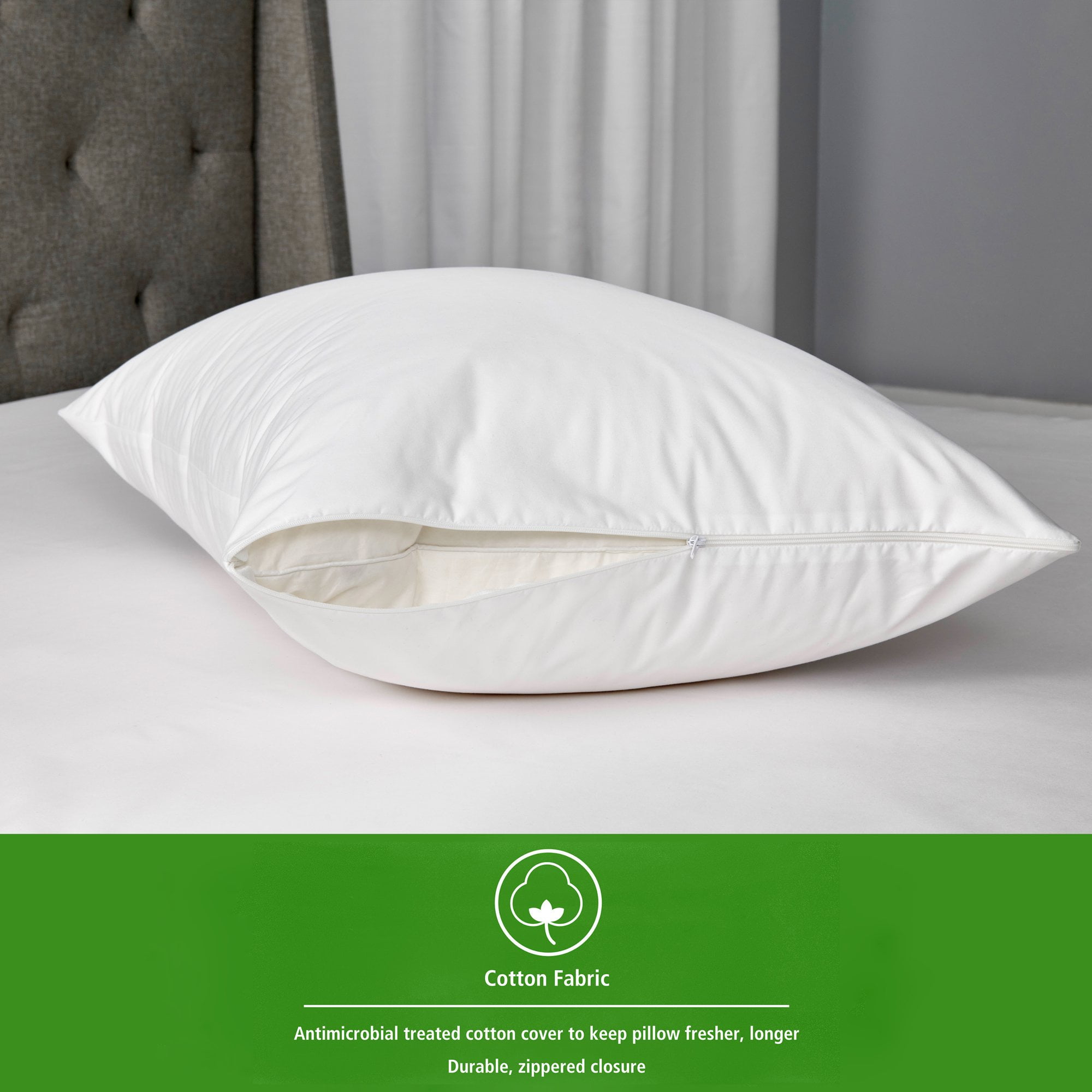 Mainstays Ultra Soft Cotton Zippered Pillow Cover Protector, Standard/Queen, White- 2 Count