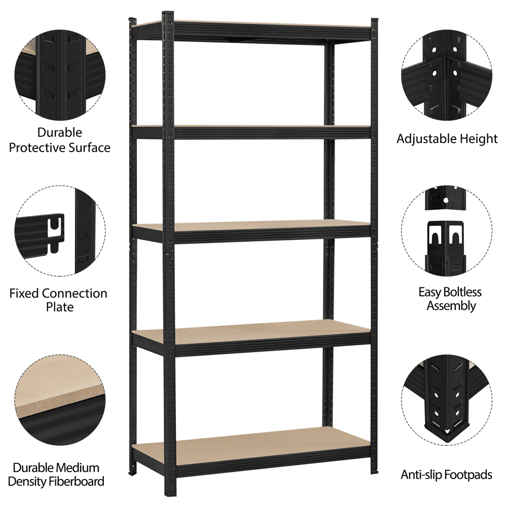 Alden Design 5-Tier Metal Boltless & Adjustable Storage Rack, Black