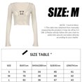 thumbnail image 4 of Camiseta corta de manga larga para mujer, dobladillo con volantes, top irregular, camiseta corta sexy de manga larga con cuello en V, Beige, 4 of 5