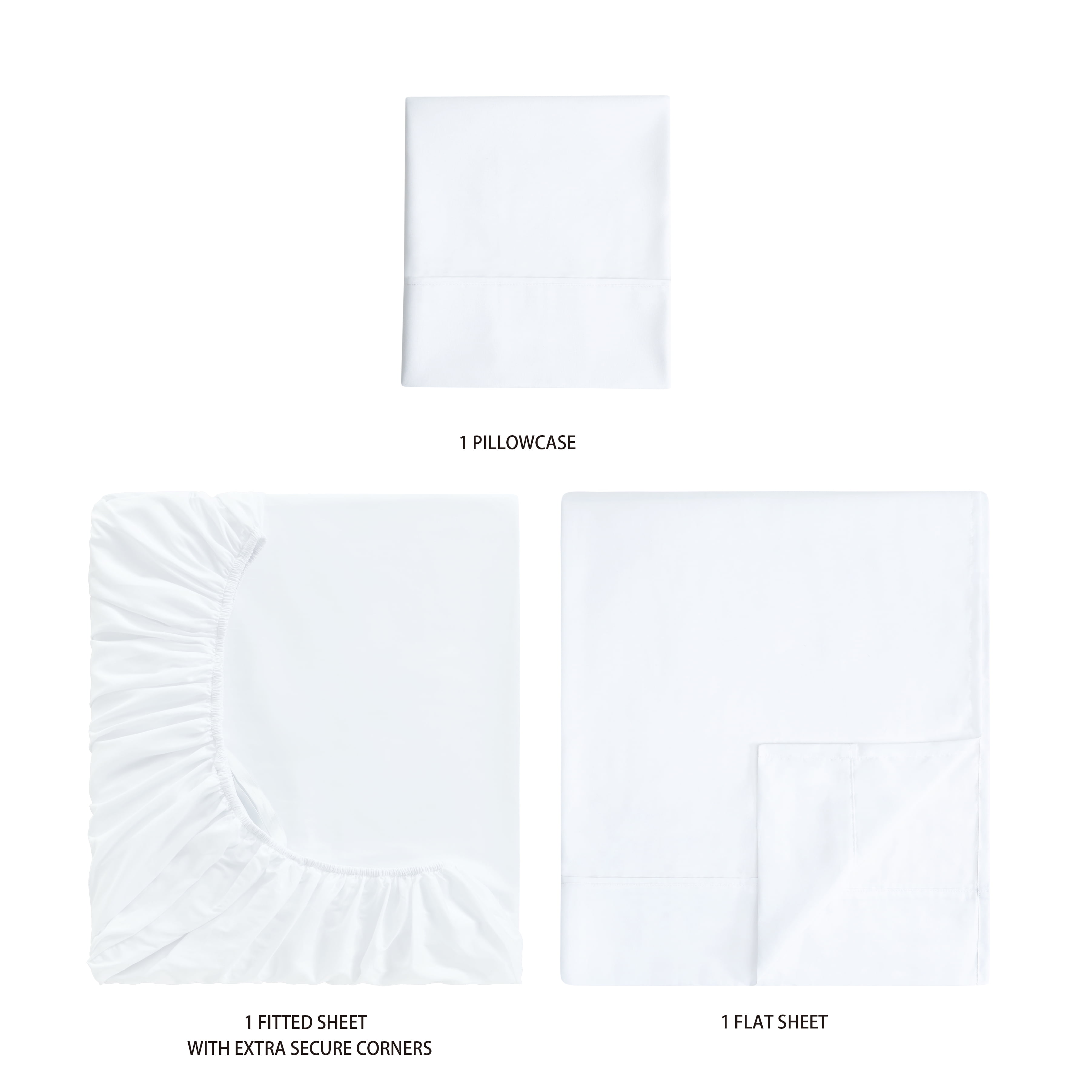Mainstays Super Soft Brushed Microfiber Bed Sheet Set, Arctic White, Twin-XL, 3 Piece