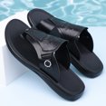 thumbnail image 2 of Domuza Mens Adjustable Buckle Thong Flip Flops, Embossed Faux Leather Open Toe Slide Sandals, Lightweight Cushioned Sport Summer Beach Casual Sandals Black 9 (EU-43), 2 of 6