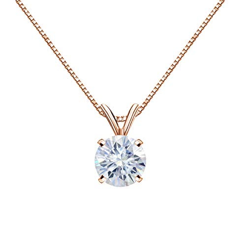14K Rose Gold Round 4-Prong Solitaire Moissanite Pendant Necklace (3ct TGW, 9.5mm, White) 16 to 18-inch by Diamond Wish