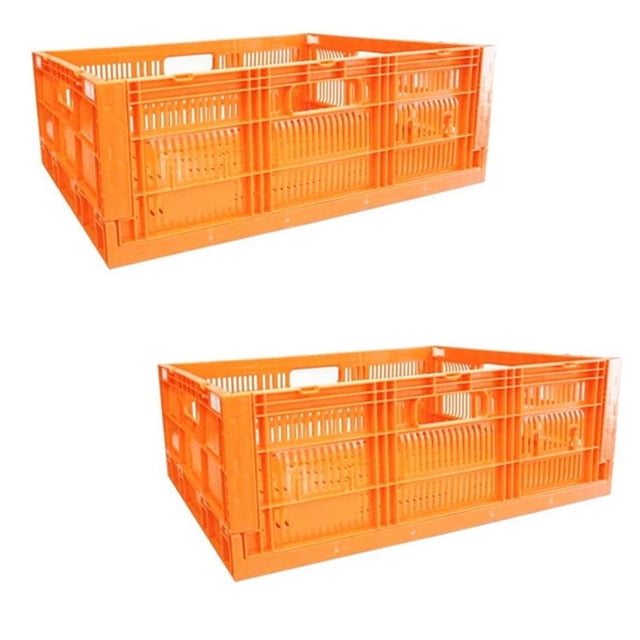 Cajas Colapsable para Almacén MechaBox 2 Pzas 21kg 40x60x21cm Apilable y Colapsable Polietileno Color Naranja.