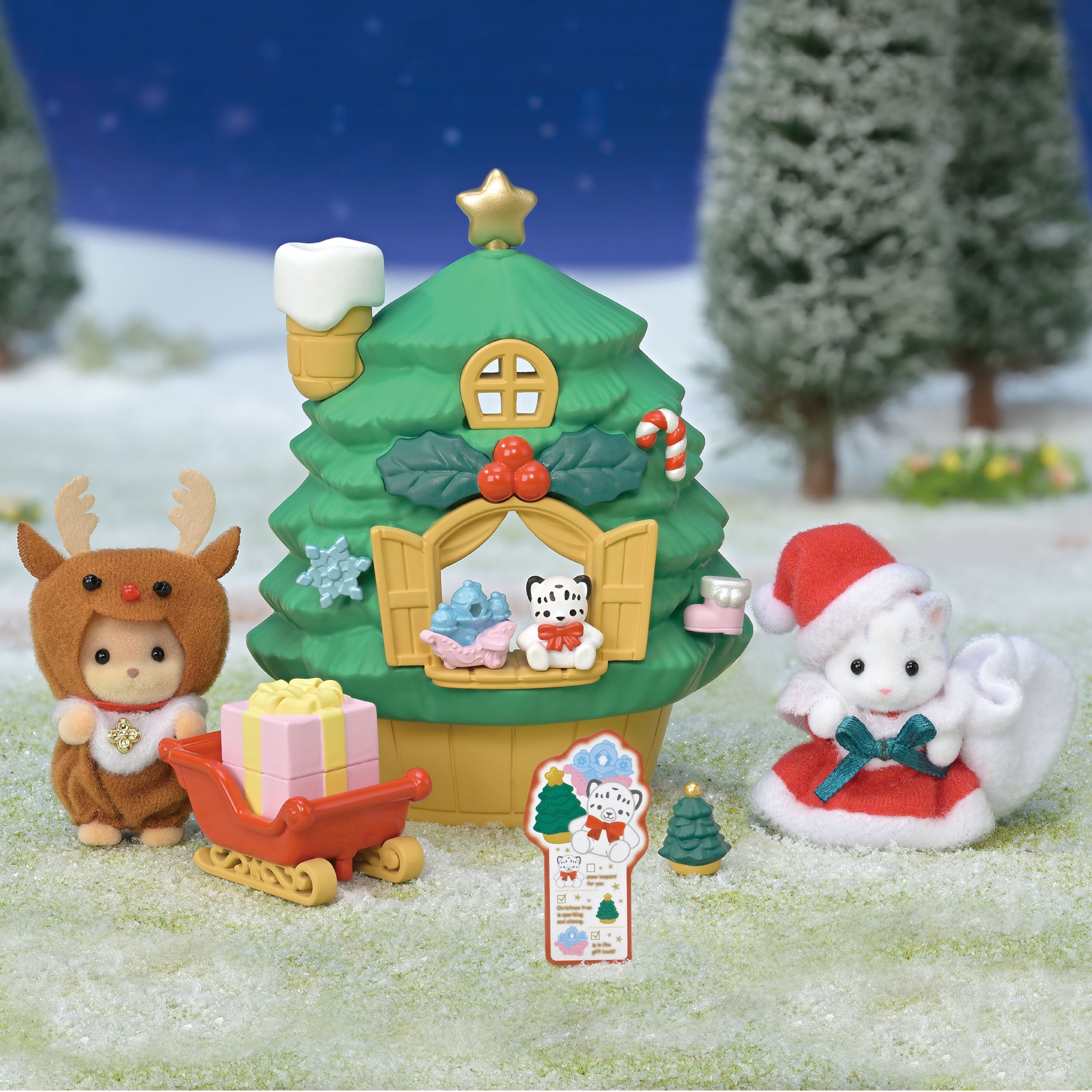 Cabane de Noël du Père Noël Calico Critters, coffret de jeu saisonnier avec 2 figurines