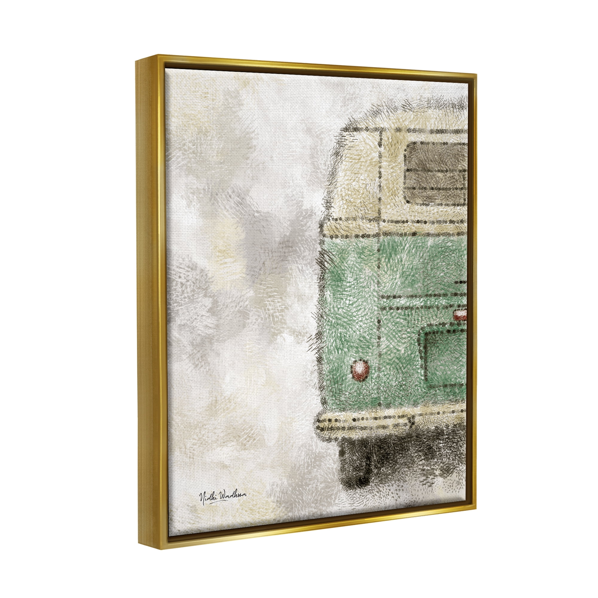 Stupell Industries Abstract Minibus View Transportation Painting Gold Floater Framed Art Print Wall Art, 17 x 21