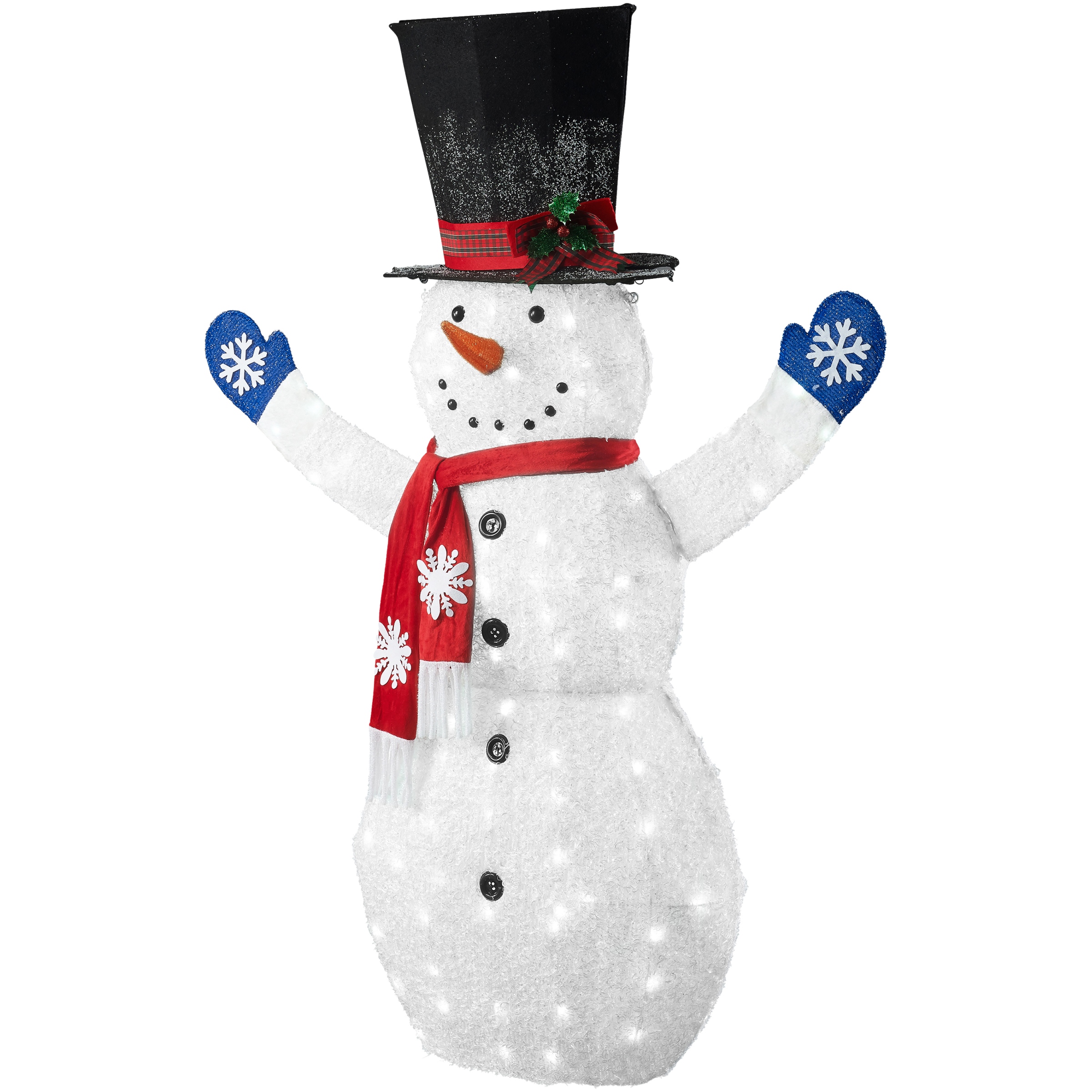 Holiday Time 72-Inch Light-Up LED Fluffy Snowman with Top Hat, Scarves and Gloves - image 2 of 4