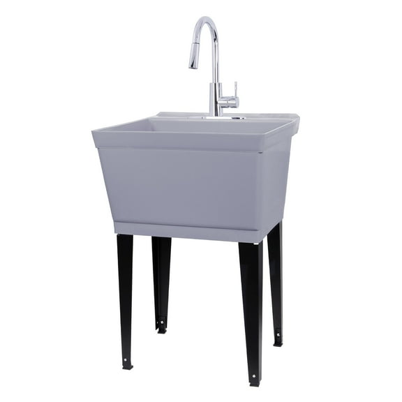 Tehila Grey 19 Gallon Utility Sink with High-Arc Chrome Pull Down Faucet