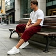 thumbnail image 3 of Nestiefly Men's Capri Cargo Casual 3/4 Shorts Elastic Waist Drawstring Wide Leg Below Knee Sweatpants Baggy with Pockets Wine M, 3 of 7
