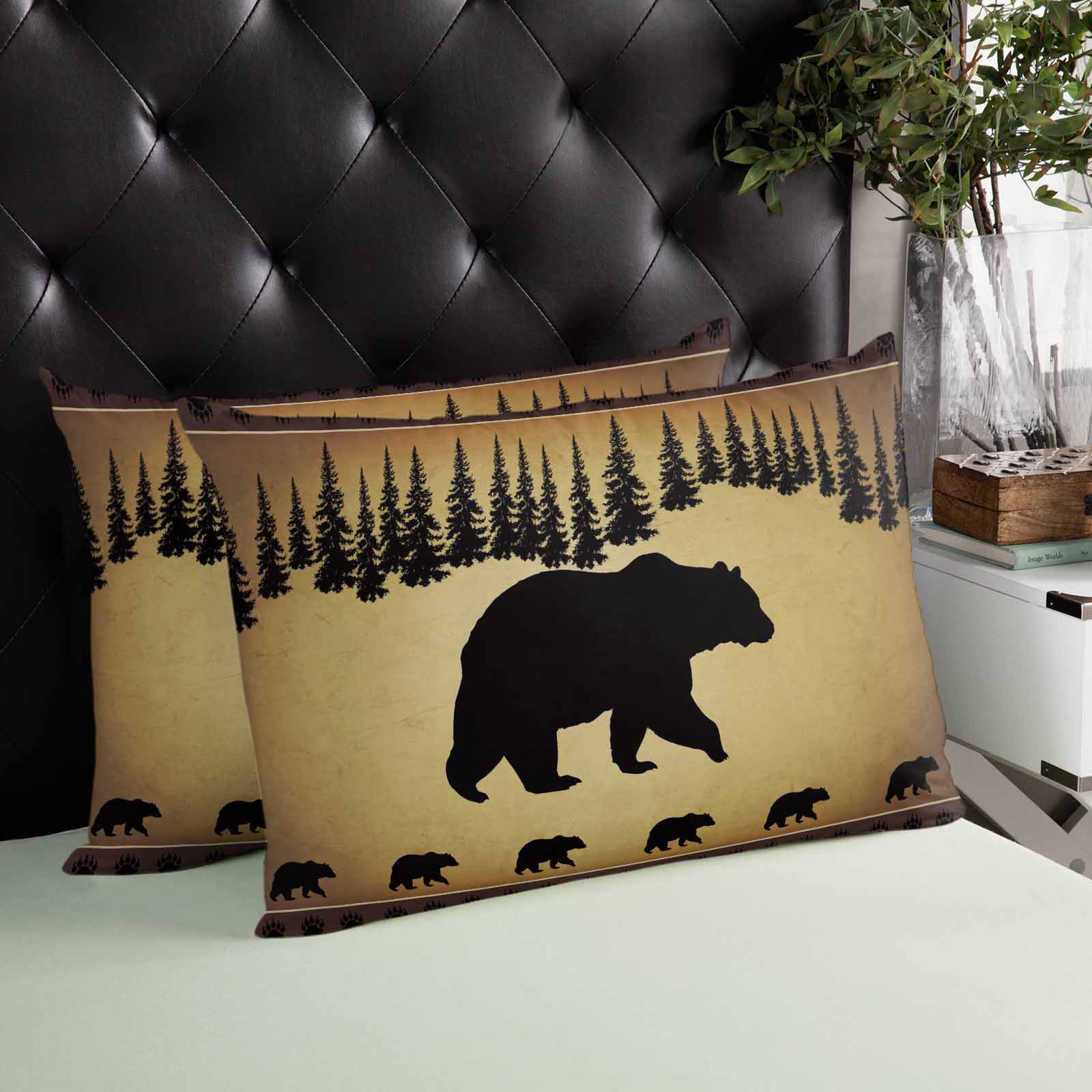 Black Bear Throw Pillow Cover 24 x 36 Inch Decorative Pillow Cover Vintage Animals Farmhouse Pine Brown Forest Lumbar Pillowcase Seasonal Rectangle Cushion Case for Couch Sofa Bed Living Room