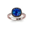 thumbnail image 2 of 2.55 Carat 7mm Cushion Cut Blue Sapphire And Black Moissanite Diamond Halo Bridal Set in 10k Rose Gold, 2 of 2