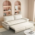 thumbnail image 3 of 73.2" Queen Pull Out Sofa Bed, 3-in-1 Convertible Sleeper Sofa, Multi-Functional Velvet Loveseat Bed, Beige/White, 3 of 9