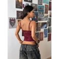thumbnail image 4 of Women's V-Neck Floral Lace Spaghetti Strap Sheer Sleeveless Backless Cropped Tank Top Wine Red XL, 4 of 8