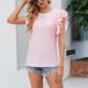 thumbnail image 2 of Mujer Cuello Redondo Ojal Tops Sueltos Doble Capa Volantes Trim Sin Mangas Blusa Camisetas para Verano, 2 of 6