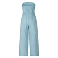 thumbnail image 5 of Qiylii Women's Sexy Strapless Jumpsuit Solid Color Off Shoulder Tube Top Belted Wide Leg Jumpsuit One Piece Romper Overalls, 5 of 7