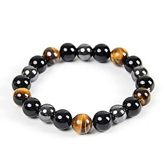 Crystal Triple Protection Bracelet Tiger Eye Black Obsidian Hematite Stones 8MM