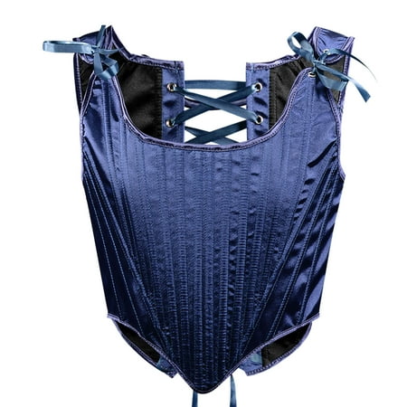 Mrat Workout Tank Tops Women Lace-Up Solid Fishbone Court Vintage Corset Straps Tank Tops Shapewear High Neck Tank Tops for Women S-31 Navy 3XL