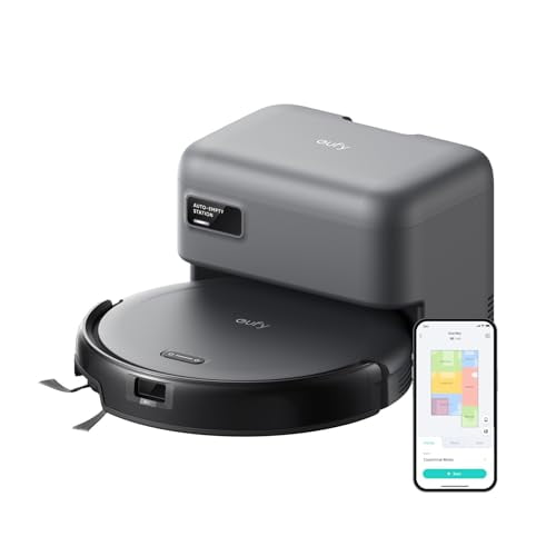 Robot aspirador eufy C10 con estación de vaciado automático, hasta 60 días de limpieza manos libres, cepillo de expansión de bordes, potente succión de 4000 Pa, cuerpo ultrafino de 7 cm, mapeo inteli