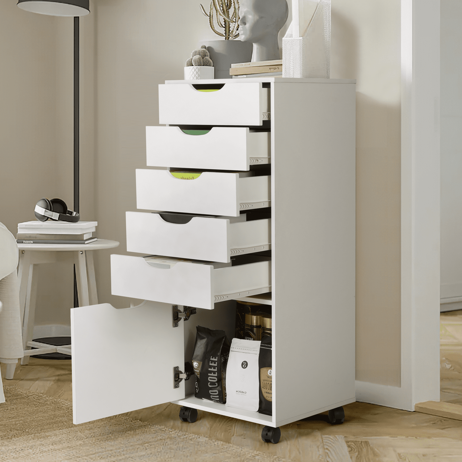 RichYa Mobile File Cabinet with Wheels,Chest of Drawers with Lockable Caster,Rolling Storage Organizer for Home Office,Living Room (White)