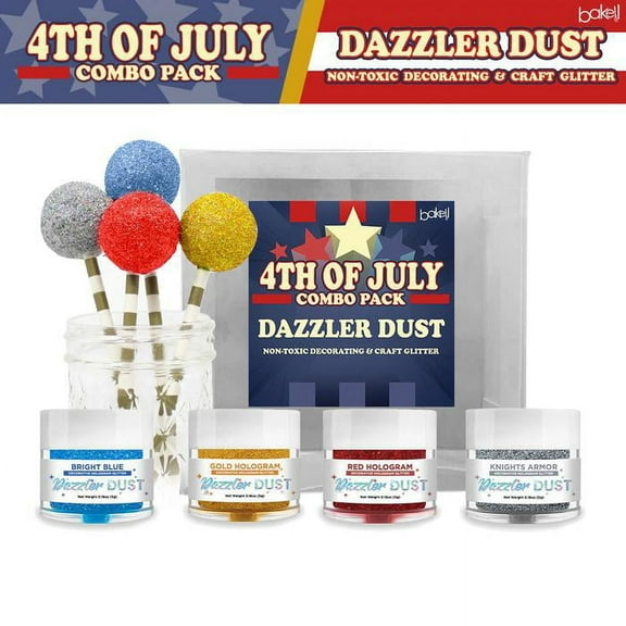 Bakell - 4th of July Dazzler Dust Combo Pack B - Arts and Crafts Glitter - Extreme Sparkle, 4x 5g Jars