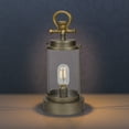 thumbnail image 3 of Alpine Corporation ILT100HH-S-GD Vintage Metal & Glass Lantern w/ Warm LED Light & Timer, LED Home Decor, Small, 15''H, Gold, 3 of 4