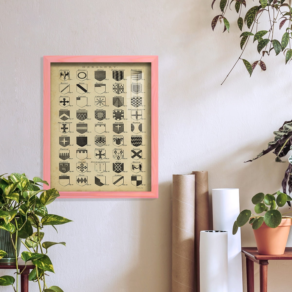 Vintage Heraldry I -Framed Print w/glass-Sunset Pink