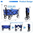 thumbnail image 6 of CL.HPAHKL Collapsible Wagon Cart, Utility Grocery Wagon with Wheels Folding Beach Wagons with Two Drink Holders Portable Wagon with Flexible Handle for Garden, Beach, Camping, Sport (39.6In H, Blue), 6 of 11