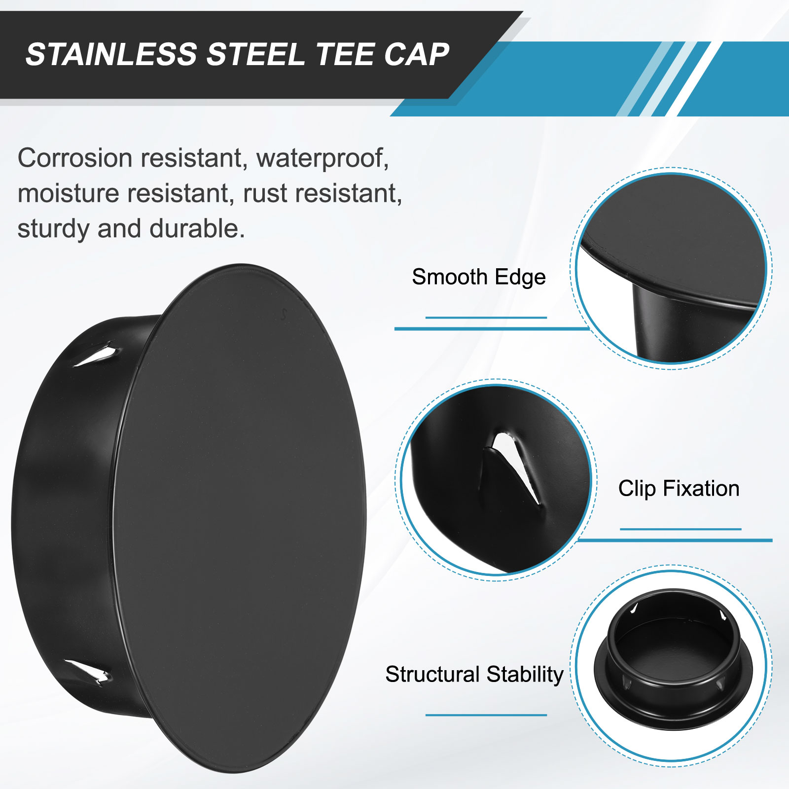 Uxcell Stainless Steel Tee Cap (4.8"/122mm OD, Black) - Round Dryer Vent Cover Dryer Duct Metal End Cap Plug for Indoor and Outdoor Pipe