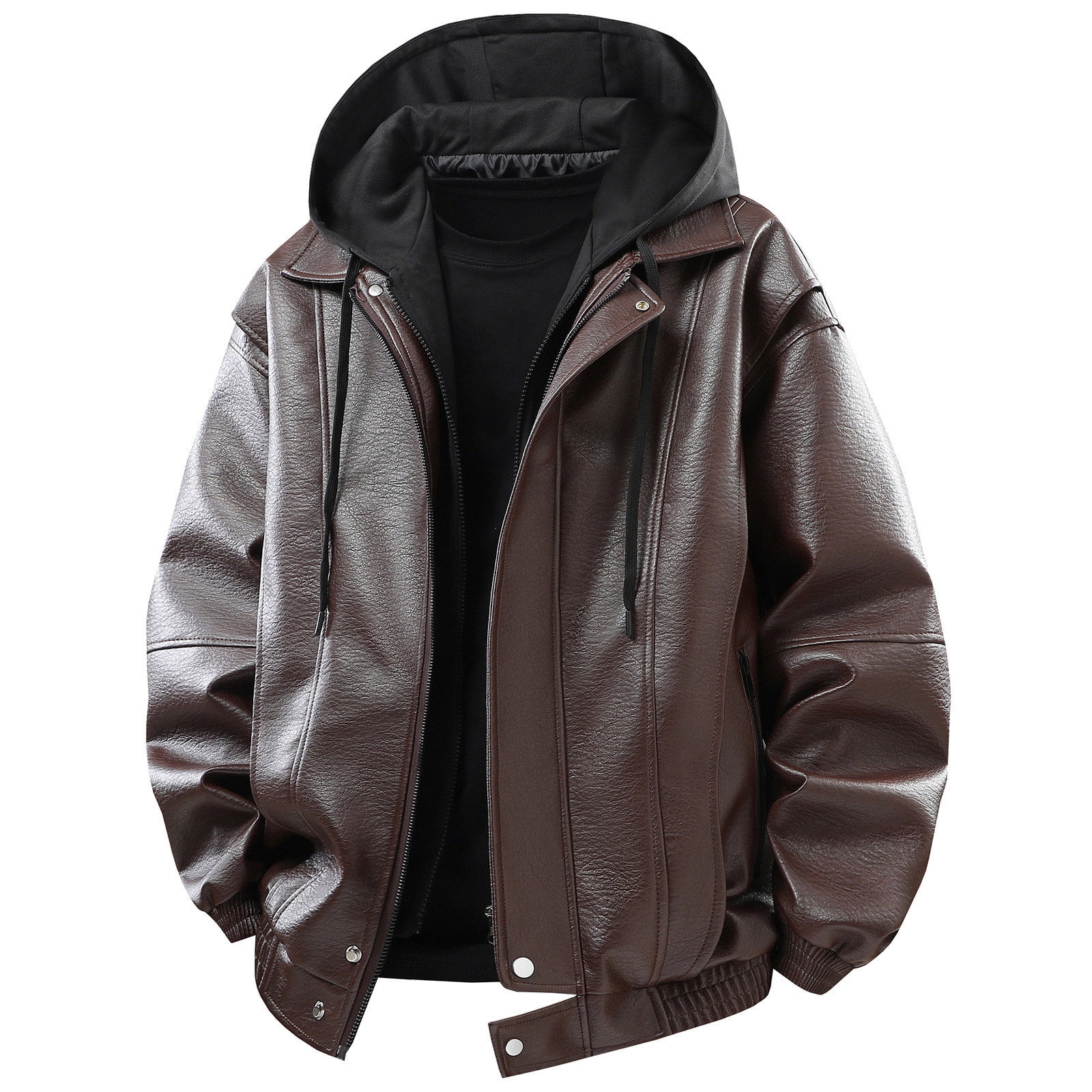 Wuxian Mens Casual Leather Jacket Slim Fit Full Zip Up Stand Collar Long Sleeve Lightweight Motorcycle Style Outerwear Coat With Pockets Stylish Cozy Streetwear,Coffee,M